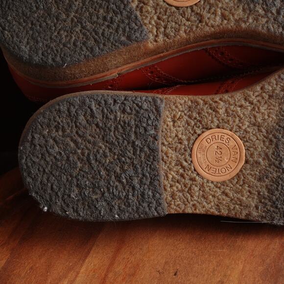 Dries Van Noten Oxfords Mens SZ EU 42.5 US 9.5 Brown Leather Wingtip Dress Shoes - Picture 11 of 16